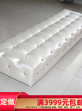 沙发加工定制 水晶扣银白色时尚沙发凳 会所长条皮艺长凳多色可选