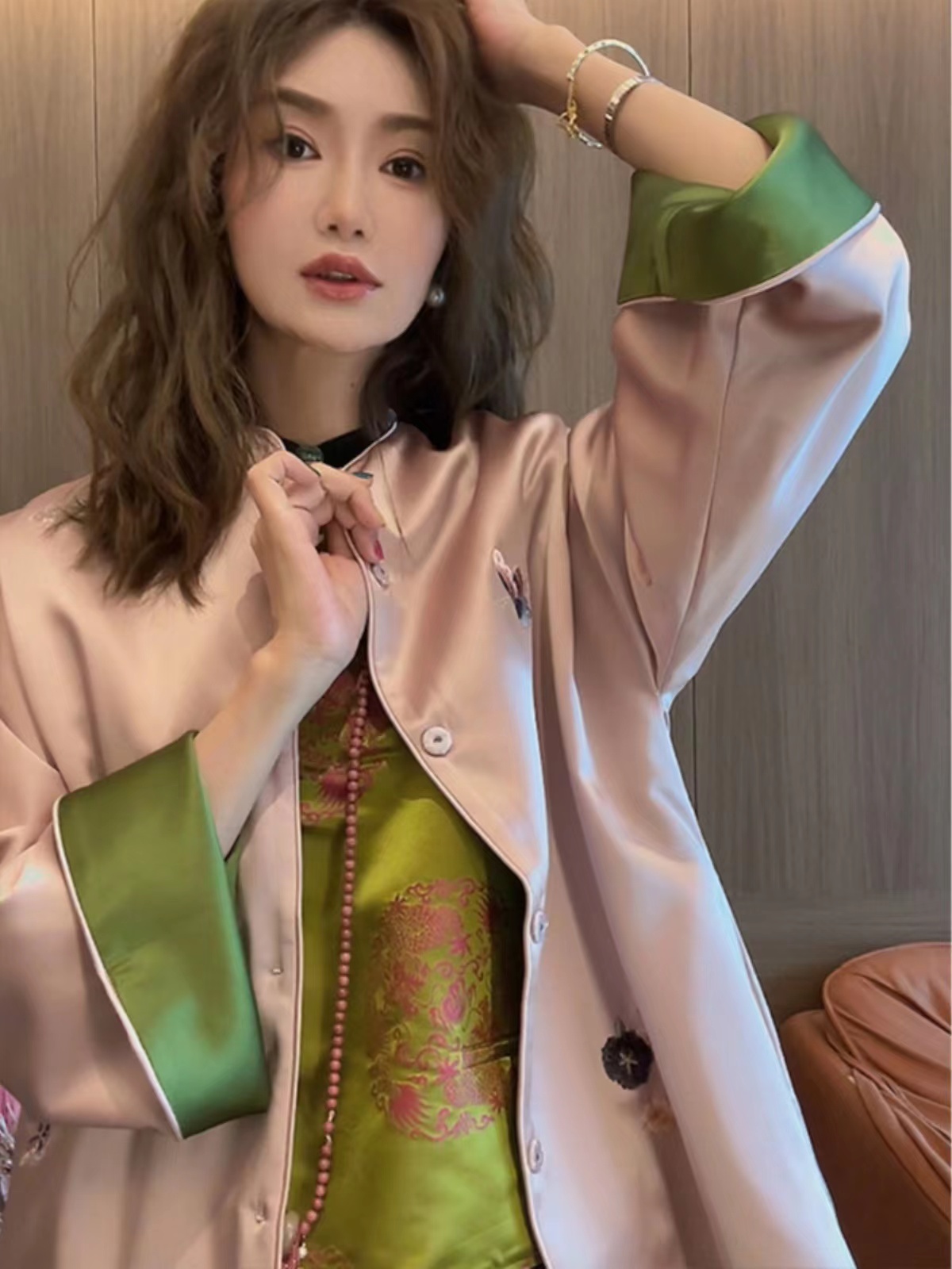 新中式国风粉色外套女春装2024新款小个子短款高级感改良唐装上衣