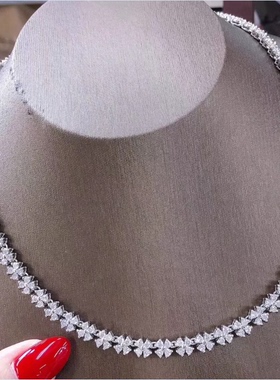 送女友生日礼物pt850铂金天然南非真钻石镶嵌四叶草钻石锁骨项链