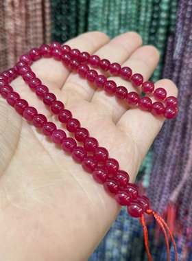 天然红宝石圆珠散珠半成品38厘米长手链项链半成品玫红色手工串珠