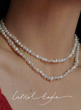 盈盈星光天然异形淡水珍珠 叠带复古设计气质高级感白色手工项链