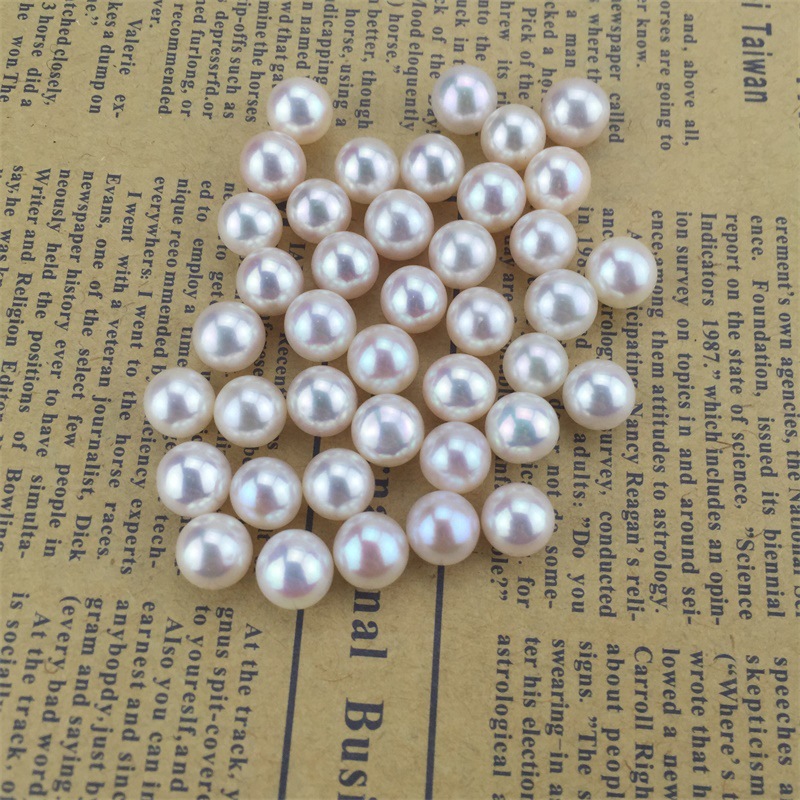天然淡水珍珠散珠颗粒带孔无孔AAA近正圆微微瑕3-13mm白粉紫珍珠