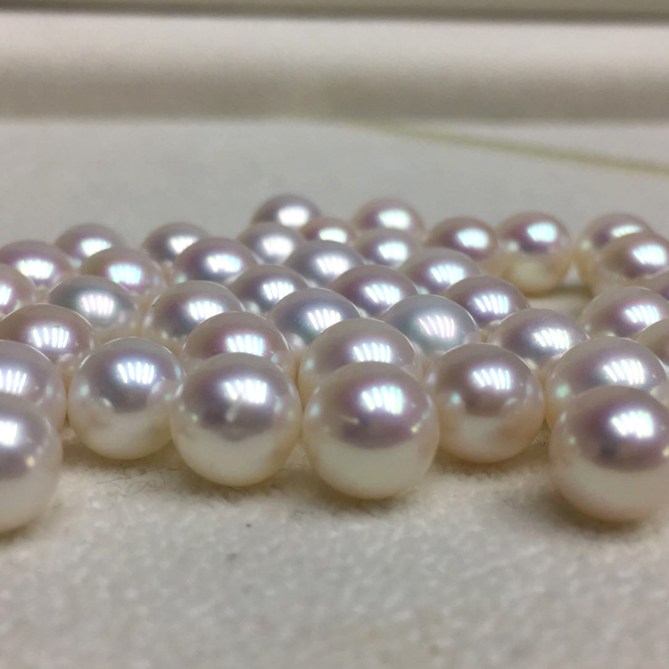 圆形微瑕天然白透粉色淡水珍珠 裸珠 媲美日本akoya 7-9mm强光
