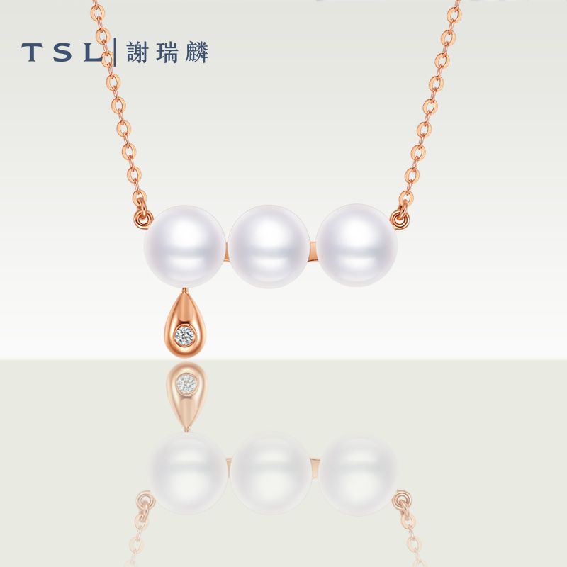 TSL谢瑞麟复古浪漫珍珠水滴系列18K金钻石项链女BC919