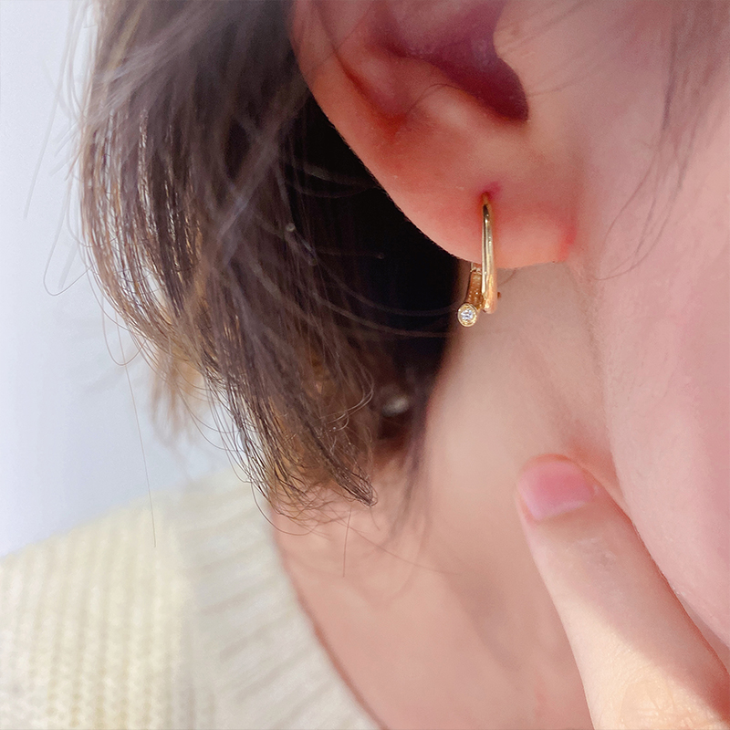 韩国流行10K黄金耳环女 个性时尚镶钻交叉彩金耳扣潮礼物