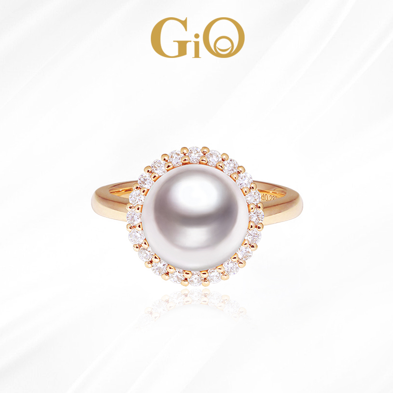 GiO珠宝 Akoya海水珍珠戒指18K金钻石戒指永恒系列珍珠首饰
