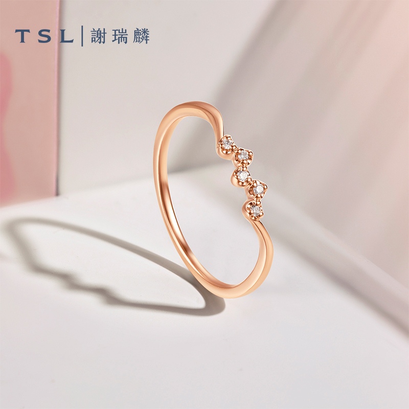 TSL谢瑞麟18K金钻石戒指花藤设计玫瑰金指环女士新品BE199