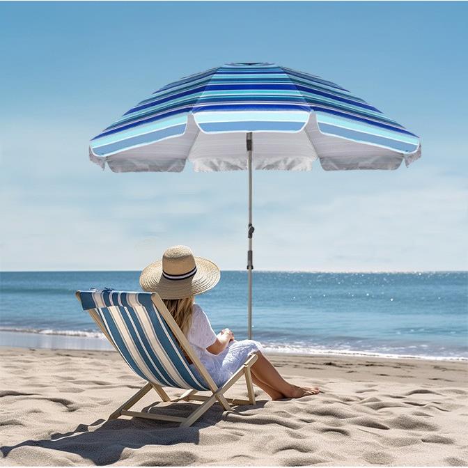 2.2米热销铝合金条纹沙滩伞户外海边休闲防晒螺旋地插遮阳伞