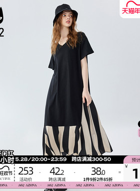 a02气质设计感黑色连衣裙2024新款女装夏季短袖宽松T恤裙夏装长裙