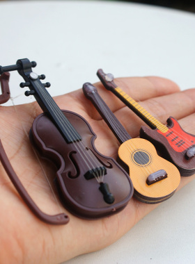 迷你仿真小提琴 电吉他 微缩场景模型桌面乐器装饰小摆件拍摄道具