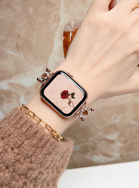 索柯适用AppleWatch9真皮表带女款轻奢创意时尚高级感41/45mm苹果手表8/7/6/5/4代iwatch皮质表带iPhone