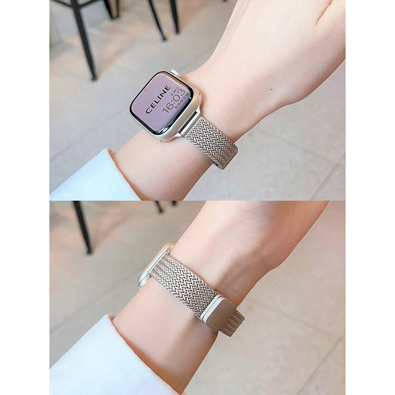 适用iwatch S9新款苹果applewatch表带87654代se手表表带S8夏季金属磁吸41mm4高级小众女款iphonewatch手表带