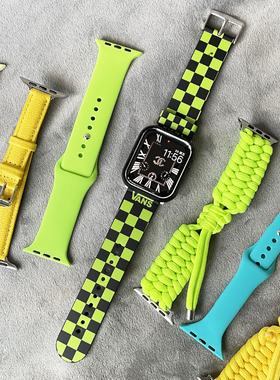 荧光绿色硅胶尼龙编织真皮伞绳适用iwatch表带苹果手表applewatch