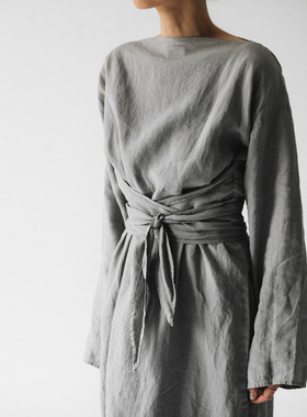 Cotton and linen long-sleeved dress 棉麻日系复古长袖连衣裙女
