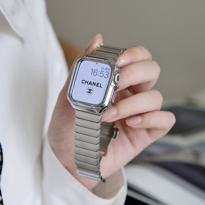 适用苹果手表iwatch9金属不锈钢表带applewatch ultra/8/7/6/se气质高级感精钢S8表链男女智能运动41/45/49mm