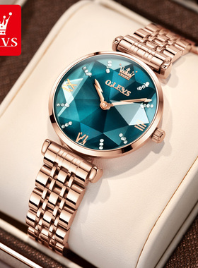 欧利时品牌爆款菱形石英女士手表精钢表带潮流抖音镶钻名牌防水表