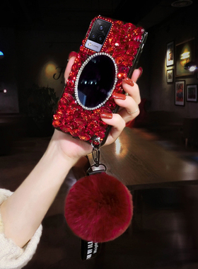 镜子vivoX30手机壳带水钻石奢华S10pro全包防摔套X27新潮23女款S7
