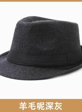 帽子男士礼帽春秋羊毛呢保暖爵士帽中老年冬季爸爸老人复古绅士帽
