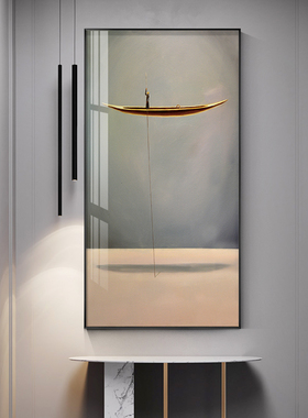 简约现代中式玄关装饰画竖版抽象艺术客厅门口家装墙壁画茶室挂画