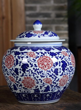 景德镇陶瓷器仿古青花瓷茶叶储物罐子零食厨房摆件中式客厅装饰品