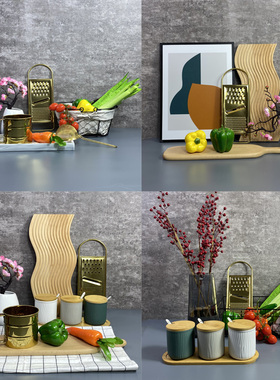 新中式样板间厨房摆件展厅托盘食谱茶壶拍菜谱道具软搭配饰品创意