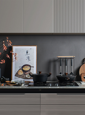 新中式厨房样板间装饰品摆件样板房橱柜展厅软装陈列厨具锅具套装
