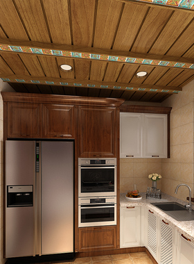 适用新中式厨房阳台客厅吊顶造型集成吊顶铝扣板木纹X天花板长新
