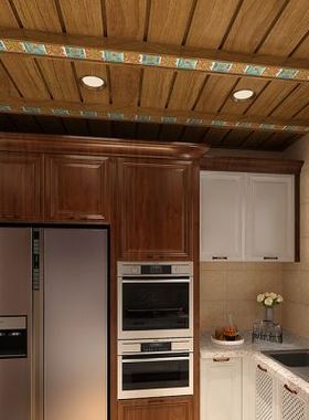 艺扣新中式厨房阳台客厅吊顶造型集成吊顶铝扣板木纹天花板长条形
