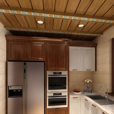 艺扣新中式厨房阳台客厅吊顶造型集成吊顶铝扣板木纹天花板长条形