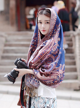 民族风披肩云南旅游拍照棉麻披肩青海西藏穿搭防晒沙漠围巾女薄款