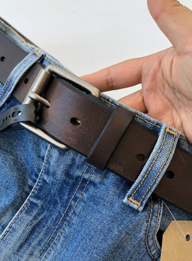 现货3.8cm宽美国正品李维斯针扣皮带真皮腰带男士牛仔11lv1269