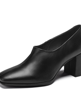 ECCO爱步女鞋2021新款粗跟简约通勤小皮鞋高跟鞋型塑 282663现货