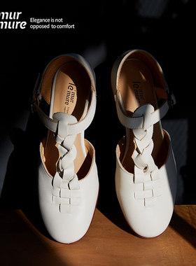 Le' Murmure 手工编织麻花罗马粗跟复古摩登玛丽珍单鞋女式小皮鞋