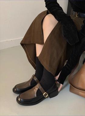 法式气质玛丽珍单鞋女中跟2023新款韩版复古圆头粗跟乐福小皮鞋女