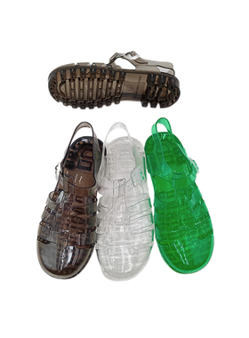 夏季镂空凉拖鞋2022新款平底凉鞋女士低跟防滑防水透明水晶果冻鞋