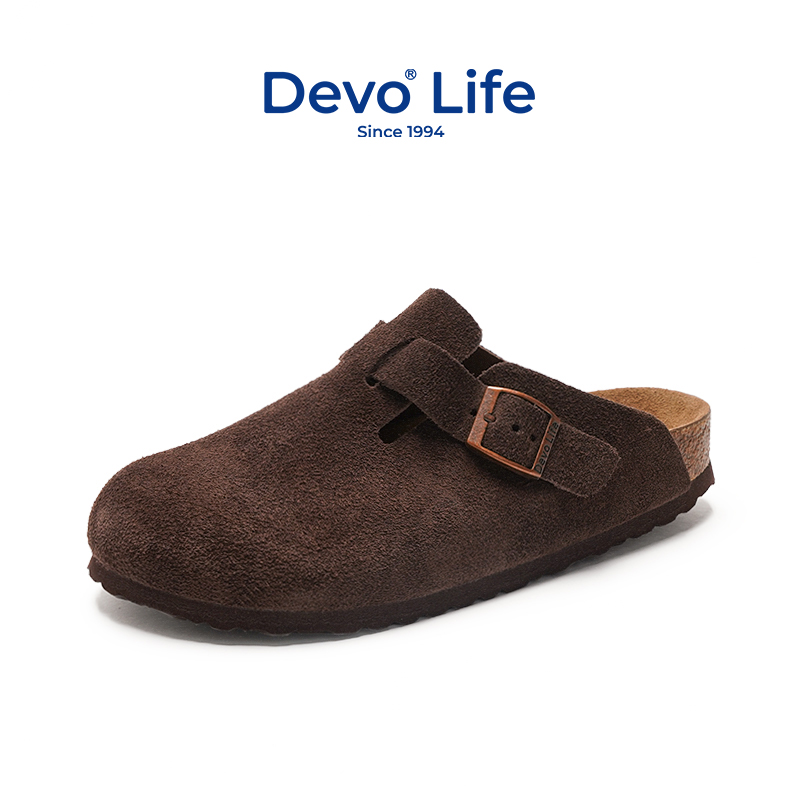 Devo Life软木拖鞋男女同款包头休闲鞋半包复古情侣外穿拖鞋 3624
