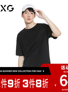 【新品】GXG男装 夏季潮流黑色宽松圆领短袖T恤男