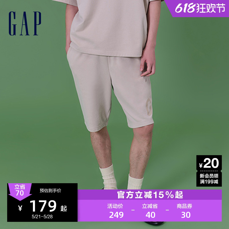 Gap男装2024夏季新款logo法式圈织柔软抽绳短裤宽松休闲裤889603