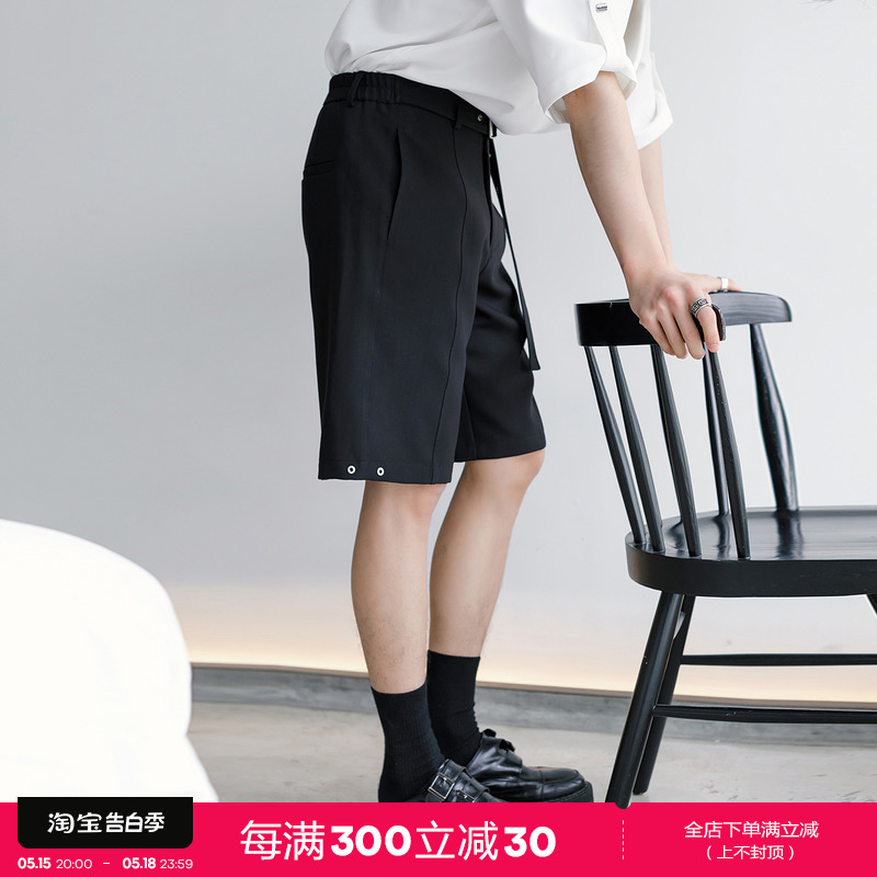 CHICERRO西西里男装夏季休闲高级感西裤垂带外穿直筒五分黑色短裤