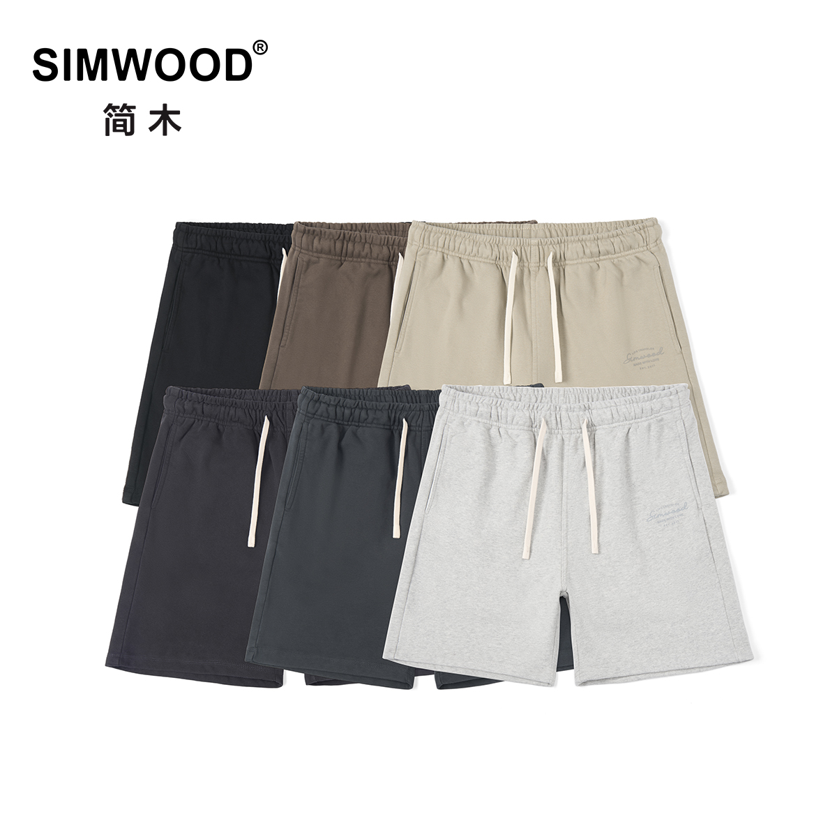 Simwood简木男装【宽松版型】400g碳磨紧密棉五分卫裤男士短裤