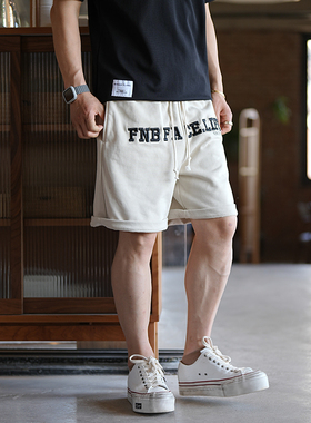美式高街重工刺绣字母宽松运动短裤男夏季新款设计感松紧腰五分裤