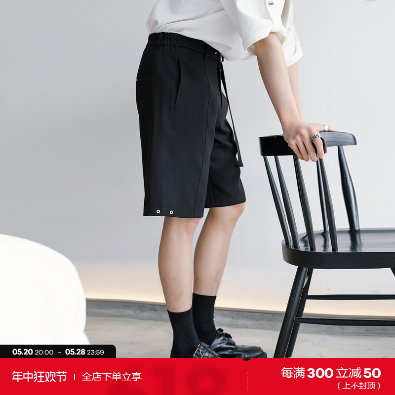 CHICERRO西西里男装夏季休闲高级感西裤垂带外穿直筒五分黑色短裤