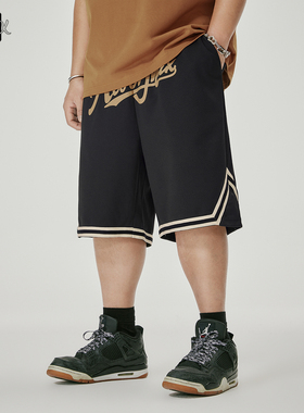 NMAX大码潮牌男装夏季新品网眼透气运动风短裤复古撞色印花篮球裤