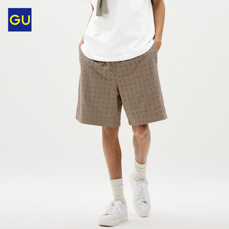 GU极优男装女装刺绣短裤松紧设计薄款透气2024年夏季新款 351013