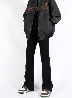 黑色微喇牛仔裤男加长115cm190高个子男生长裤美式高街薄款直筒裤