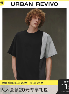UR2024春季新款男装时髦设计感撞色拼接圆领短袖T恤UML440021