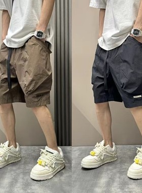 速干户外大口袋工装短裤男士2024夏季薄款纯色宽松直筒休闲五分裤