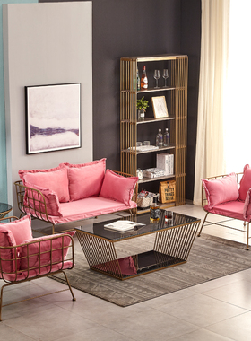 沙发客厅小户型现代简约布艺网红服装店极简卧室双人沙发桌椅组合