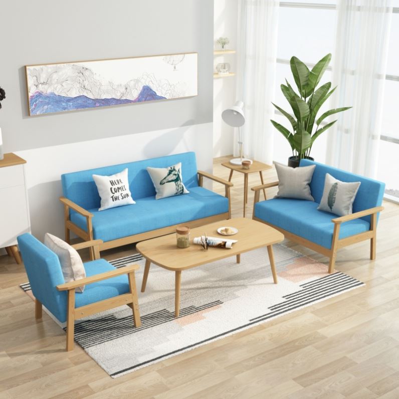 实木沙发茶几组合出租房双人位小户型客厅现代简约三人位布艺沙发