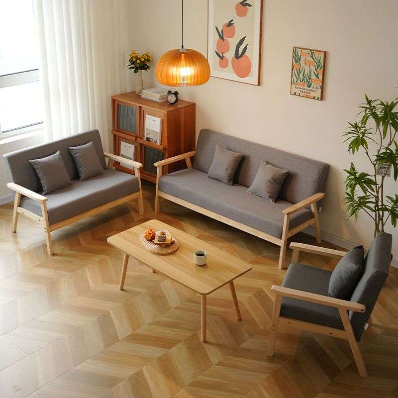 实木布艺沙发客厅现代简约小户型单人双人位卧室出租房用茶几组合